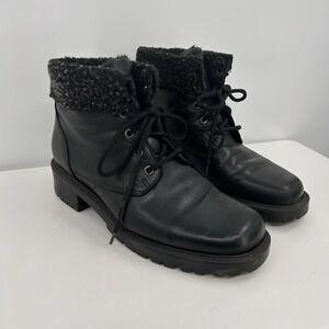 Blondo Womens Leather Lace-Up Boots Sz 9‎ Black Faux Shearling Waterproof Hiking